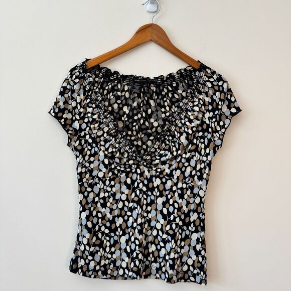 BCBGMaxazria Ruffled V-Neck Smocked Top Size Medium - Picture 1 of 7